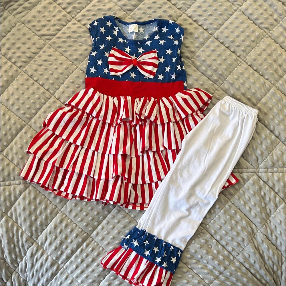 Patriotic Star and Stripe Dress with White Pants New W/O tags